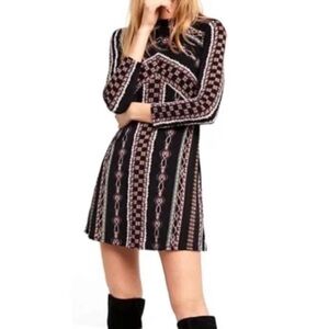 Free People Stella Abstract Bohemian Print Long Sleeves Mini Dress Sz XS